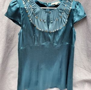 Nanette Lepore Teal Green Silk Blouse Size 8